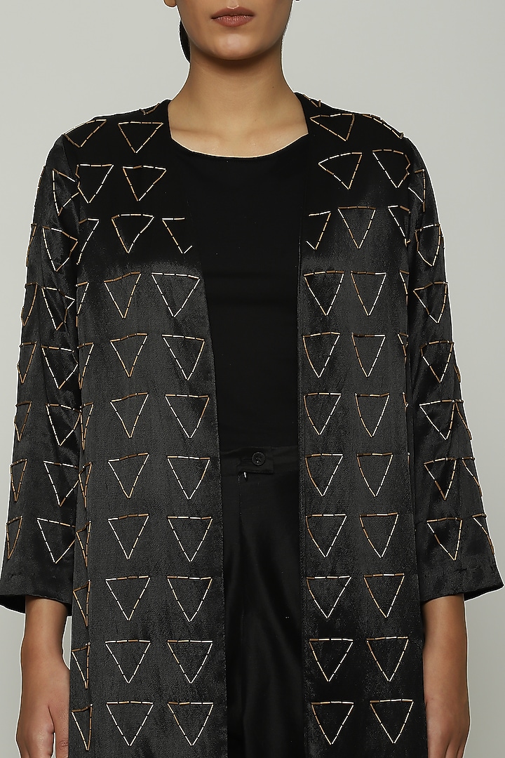 Black Mashru Hand Embroidered Jacket by Abraham & Thakore at Pernia's Pop Up Shop