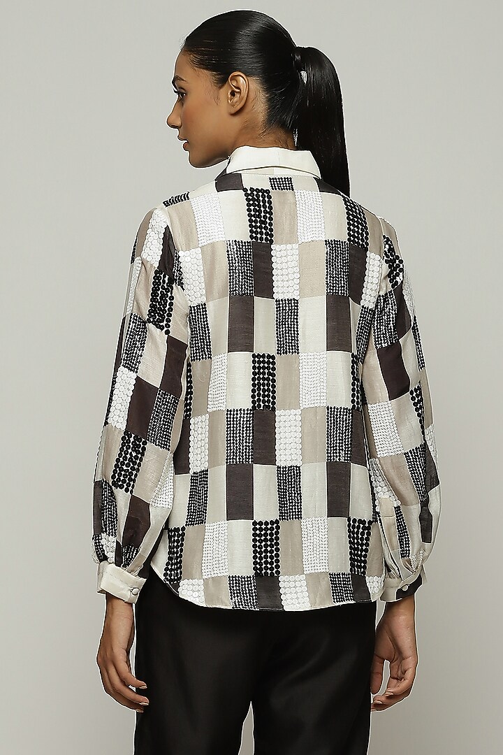 Multi-Colored Chanderi Printed & Embroidered Shirt by Abraham & Thakore at Pernia's Pop Up Shop