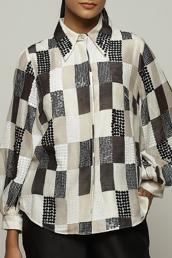 Multi-Colored Chanderi Printed & Embroidered Shirt by Abraham & Thakore at Pernia's Pop Up Shop