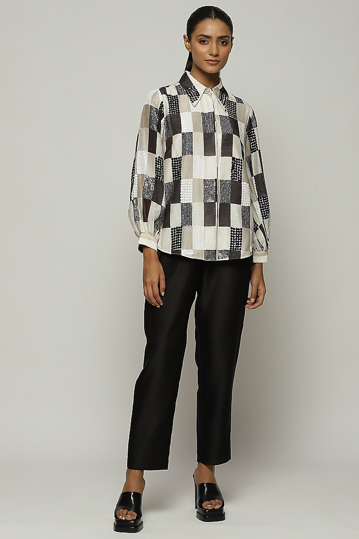Multi-Colored Chanderi Printed & Embroidered Shirt by Abraham & Thakore at Pernia's Pop Up Shop