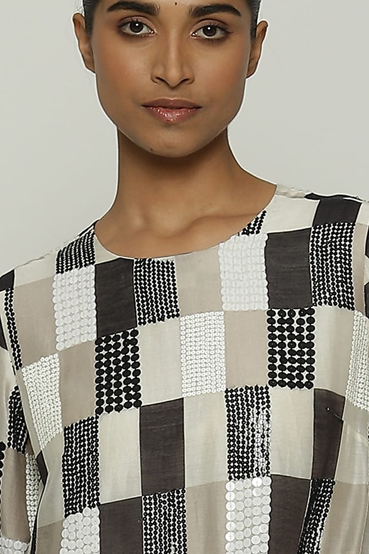 Multi-Colored Chanderi Printed & Embroidered Mini Vacation Dress by Abraham & Thakore at Pernia's Pop Up Shop