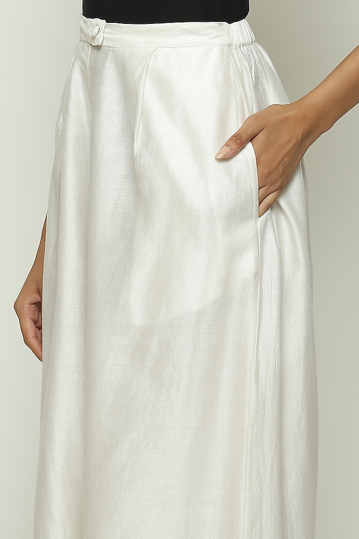 Ivory Chanderi Hand Embroidered Palazzo Pants by Abraham & Thakore at Pernia's Pop Up Shop