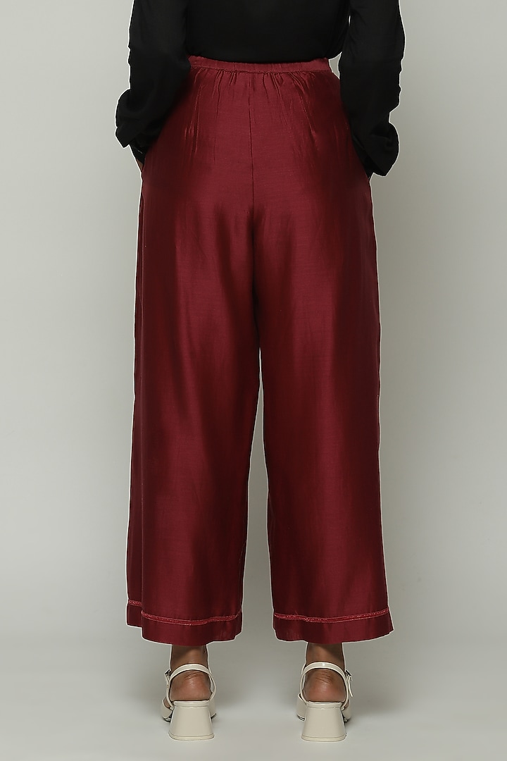 Wine Red Chanderi Palazzo Pants by Abraham & Thakore at Pernia's Pop Up Shop