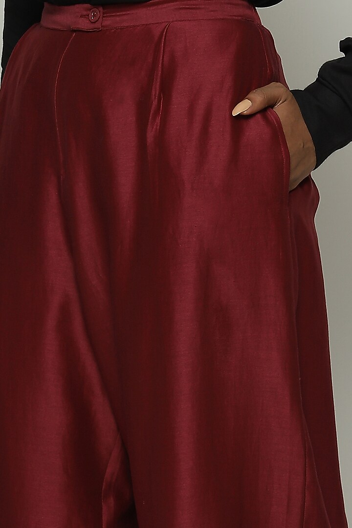 Wine Red Chanderi Palazzo Pants by Abraham & Thakore at Pernia's Pop Up Shop