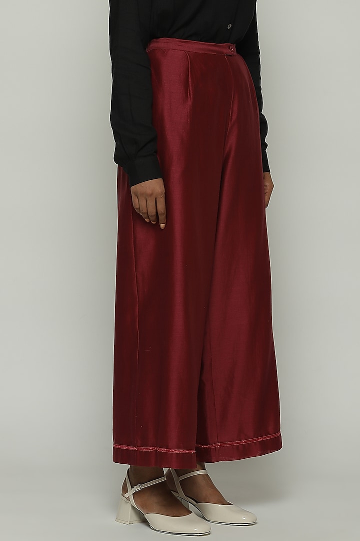 Wine Red Chanderi Palazzo Pants by Abraham & Thakore at Pernia's Pop Up Shop