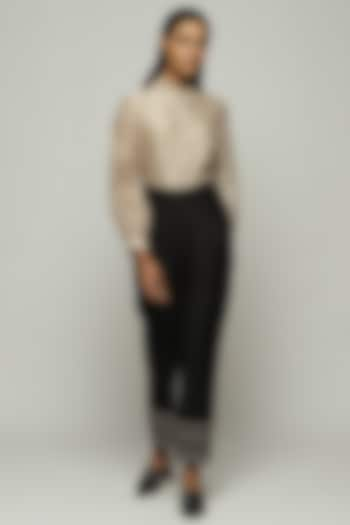 Black Chanderi Tapered Pants by Abraham & Thakore at Pernia's Pop Up Shop