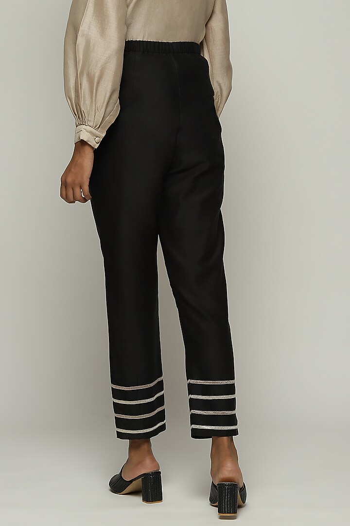 Black Chanderi Tapered Pants by Abraham & Thakore at Pernia's Pop Up Shop