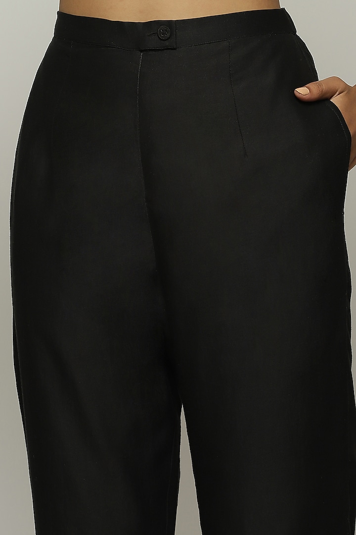 Black Chanderi Tapered Pants by Abraham & Thakore at Pernia's Pop Up Shop