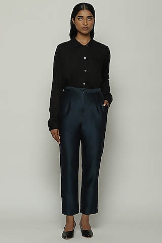 Black Chanderi & Cotton Tapered Pants by Abraham & Thakore