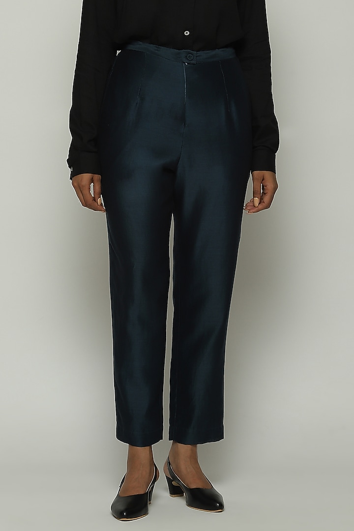 Black Chanderi & Cotton Tapered Pants by Abraham & Thakore at Pernia's Pop Up Shop