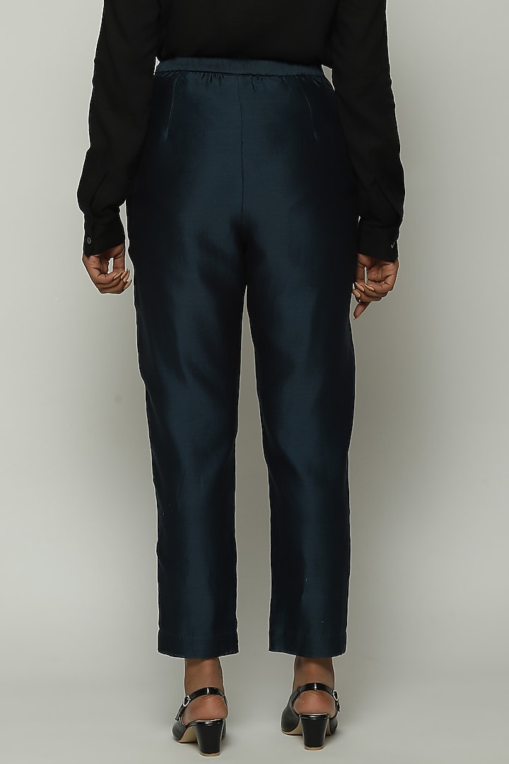 Black Chanderi & Cotton Tapered Pants by Abraham & Thakore at Pernia's Pop Up Shop