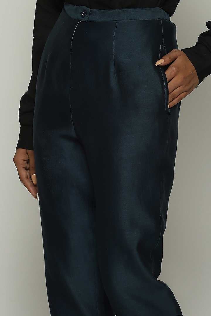 Black Chanderi & Cotton Tapered Pants by Abraham & Thakore at Pernia's Pop Up Shop