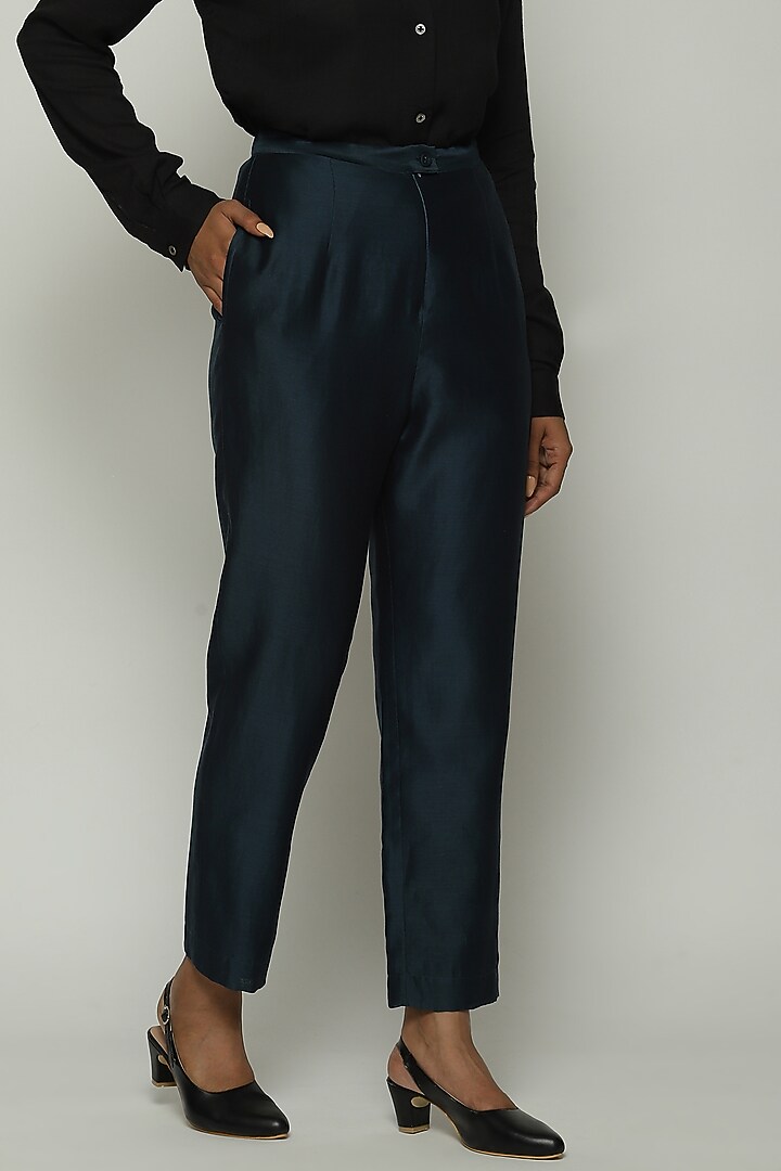 Black Chanderi & Cotton Tapered Pants by Abraham & Thakore at Pernia's Pop Up Shop