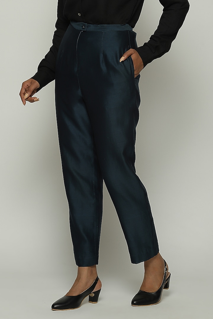 Black Chanderi & Cotton Tapered Pants by Abraham & Thakore at Pernia's Pop Up Shop