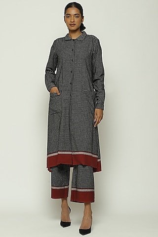 Black Cotton Handwoven Trousers by Abraham & Thakore