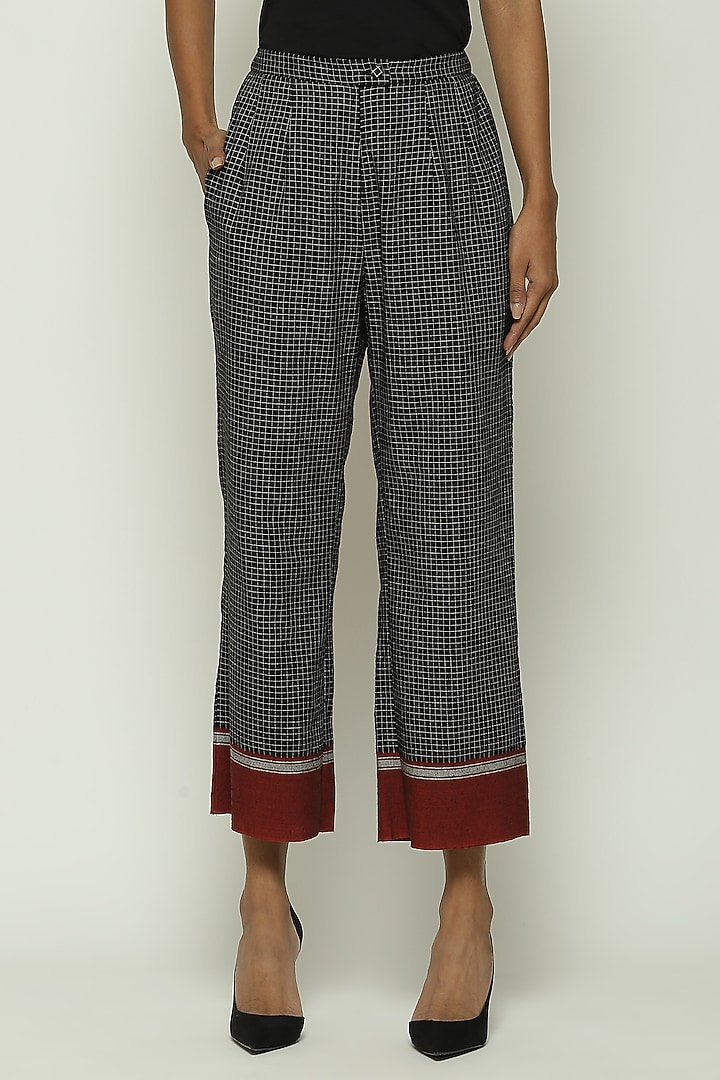 Black Cotton Handwoven Trousers by Abraham & Thakore at Pernia's Pop Up Shop