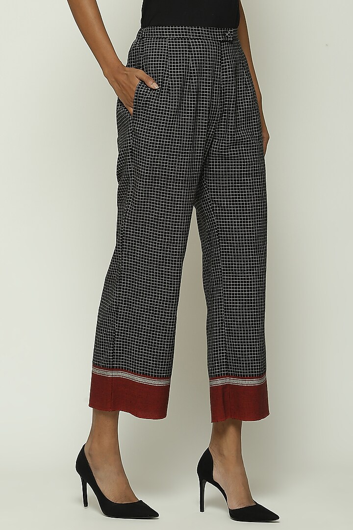 Black Cotton Handwoven Trousers by Abraham & Thakore at Pernia's Pop Up Shop