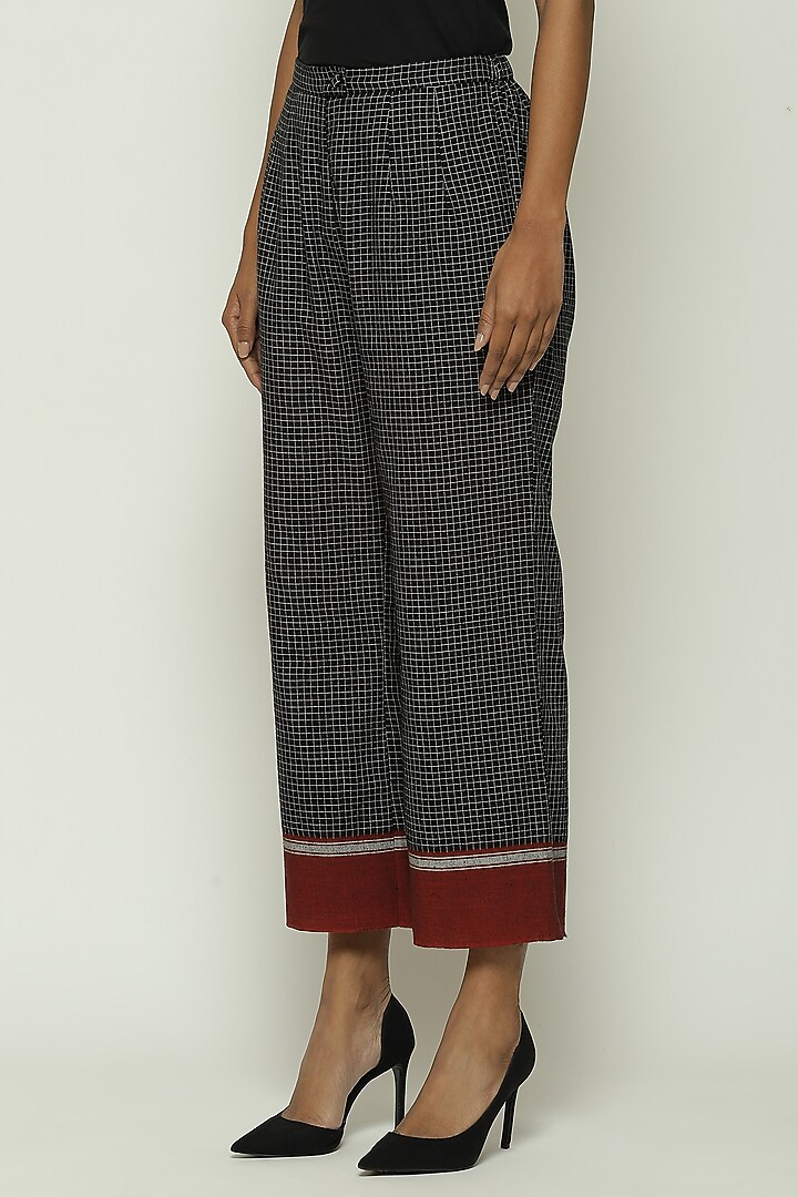 Black Cotton Handwoven Trousers by Abraham & Thakore at Pernia's Pop Up Shop