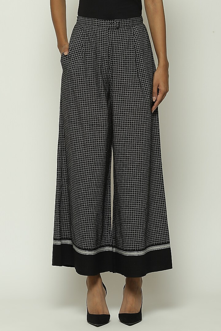 Black Cotton Handwoven Palazzo Pants by Abraham & Thakore at Pernia's Pop Up Shop