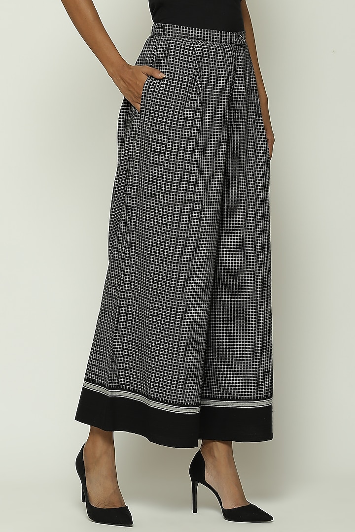 Black Cotton Handwoven Palazzo Pants by Abraham & Thakore at Pernia's Pop Up Shop