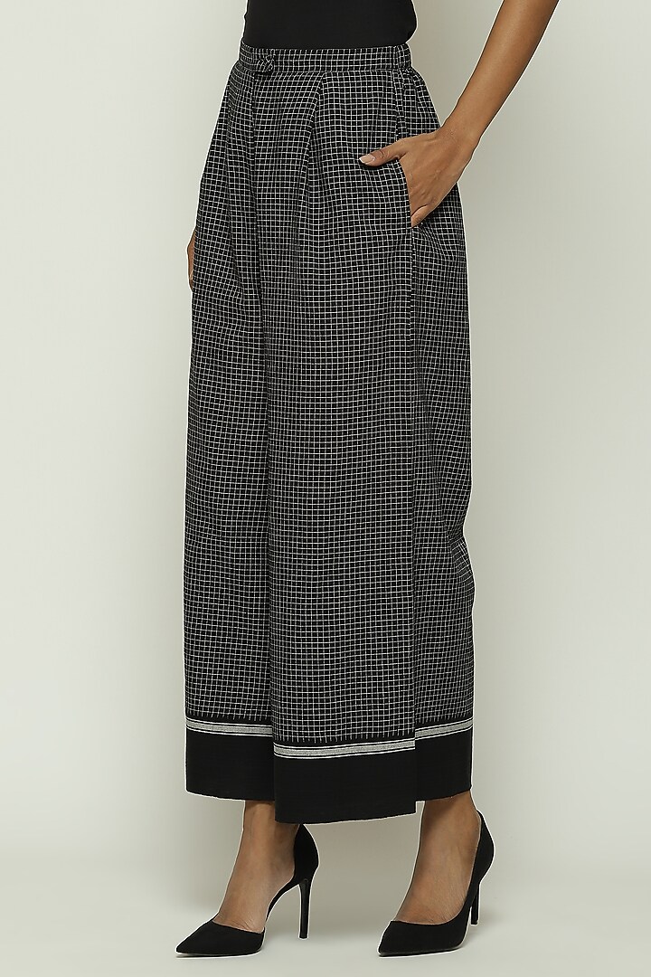 Black Cotton Handwoven Palazzo Pants by Abraham & Thakore at Pernia's Pop Up Shop