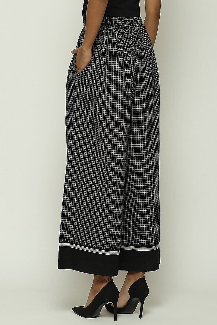 Black Cotton Handwoven Palazzo Pants by Abraham & Thakore at Pernia's Pop Up Shop