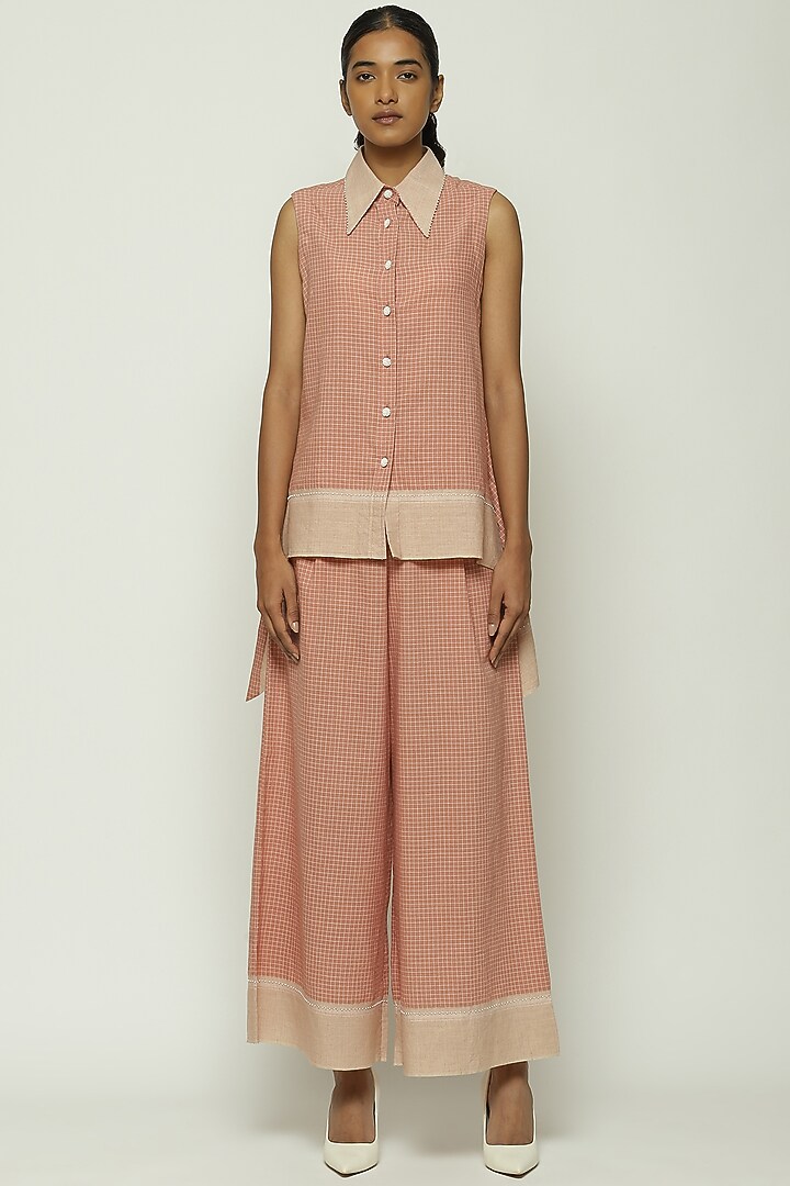 Pink Cotton Beads Hand Embroidered Handwoven Trousers by Abraham & Thakore at Pernia's Pop Up Shop