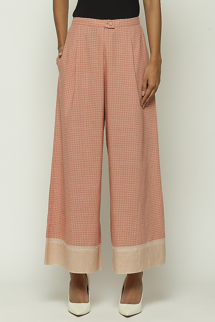 Pink Cotton Beads Hand Embroidered Handwoven Trousers by Abraham & Thakore at Pernia's Pop Up Shop
