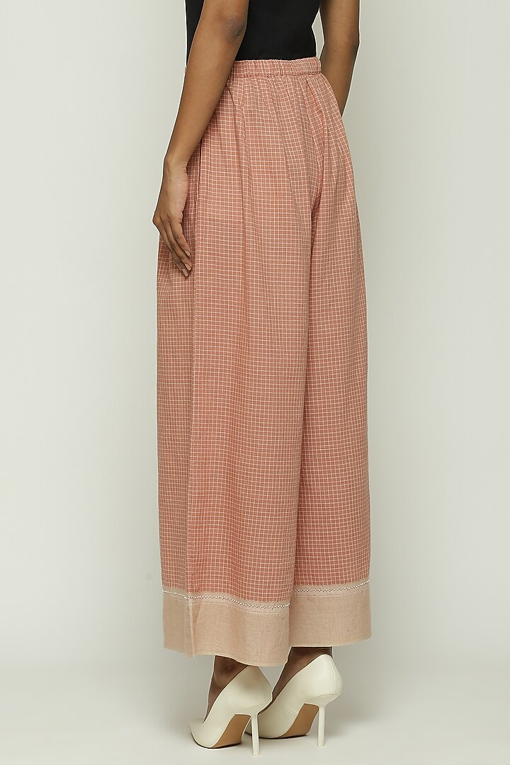 Pink Cotton Beads Hand Embroidered Handwoven Trousers by Abraham & Thakore at Pernia's Pop Up Shop