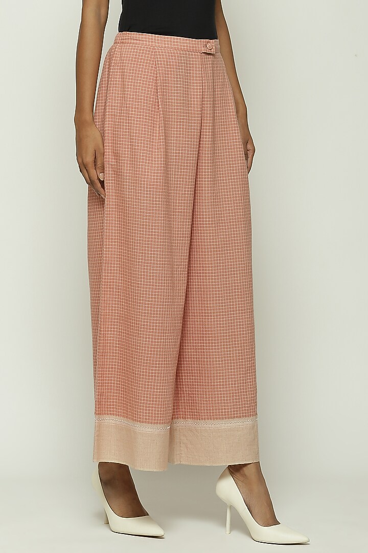 Pink Cotton Beads Hand Embroidered Handwoven Trousers by Abraham & Thakore at Pernia's Pop Up Shop