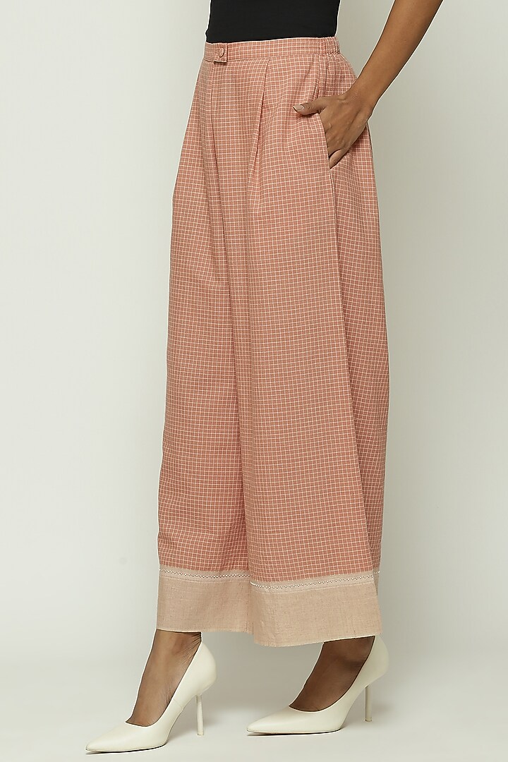 Pink Cotton Beads Hand Embroidered Handwoven Trousers by Abraham & Thakore at Pernia's Pop Up Shop