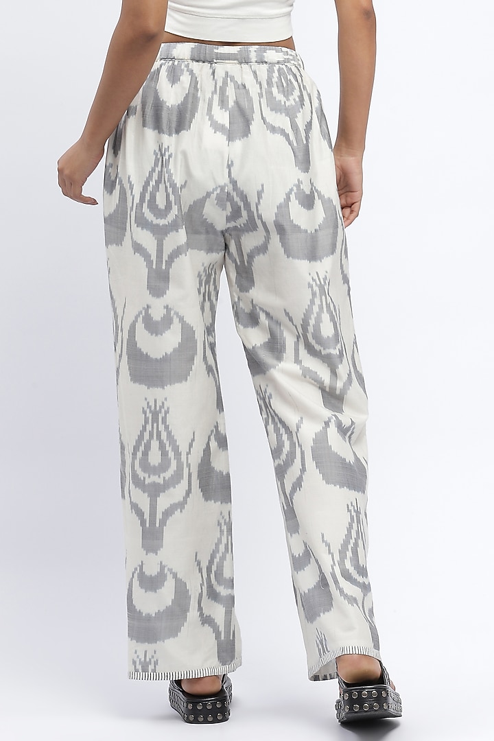 Ivory Cotton & Silk Ikat Dyed Trousers by Abraham & Thakore at Pernia's Pop Up Shop
