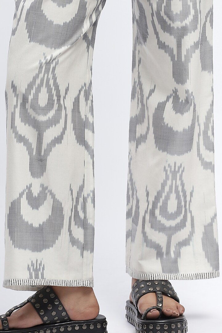 Ivory Cotton & Silk Ikat Dyed Trousers by Abraham & Thakore at Pernia's Pop Up Shop