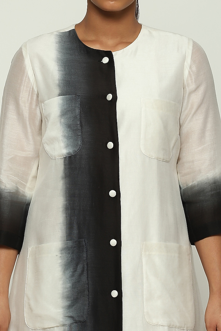 Ivory & Black Chanderi Ombre Kurta by Abraham & Thakore at Pernia's Pop Up Shop