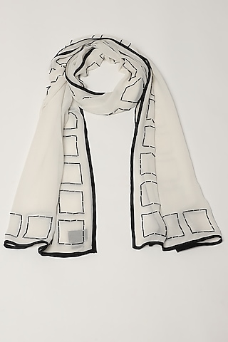Ivory Silk Georgette Hand Embroidered Shawl by Abraham & Thakore