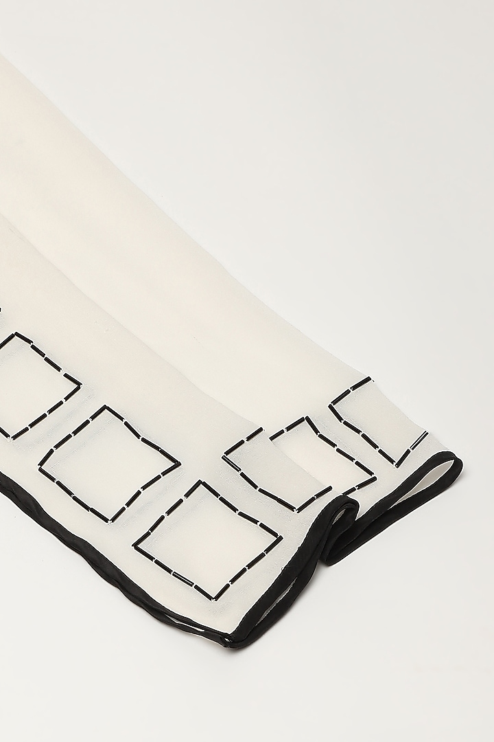 Ivory Silk Georgette Hand Embroidered Shawl by Abraham & Thakore at Pernia's Pop Up Shop