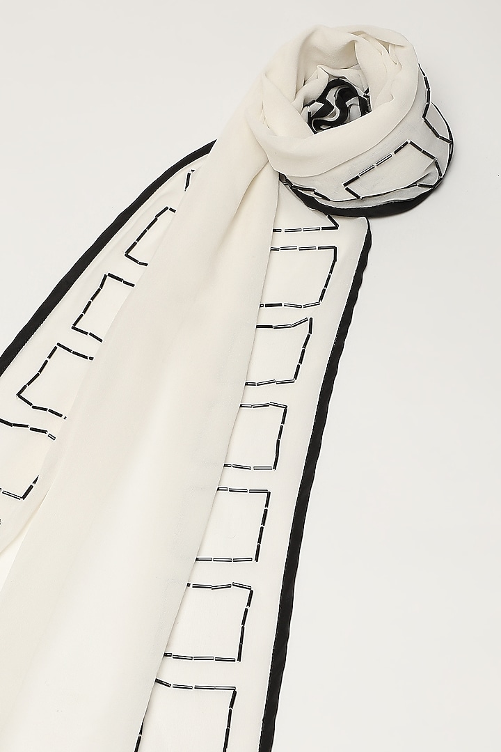 Ivory Silk Georgette Hand Embroidered Shawl by Abraham & Thakore at Pernia's Pop Up Shop