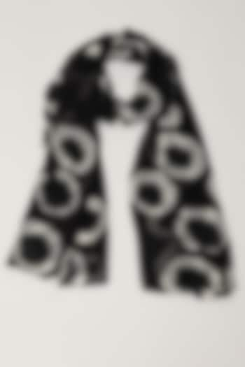 Black Silk Georgette Hand Embroidered Scarf by Abraham & Thakore at Pernia's Pop Up Shop