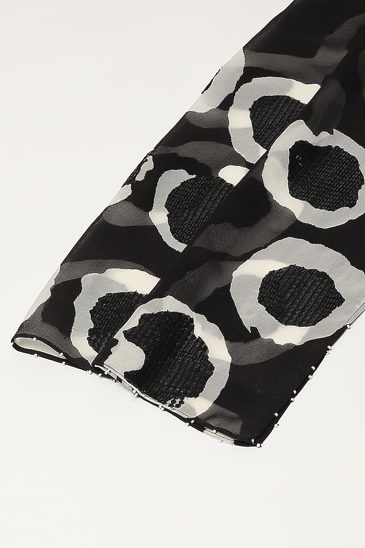 Black Silk Georgette Hand Embroidered Scarf by Abraham & Thakore at Pernia's Pop Up Shop