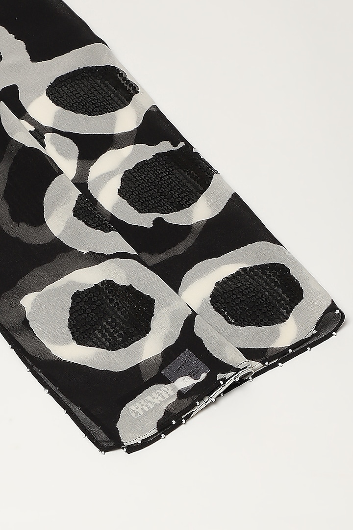 Black Silk Georgette Hand Embroidered Scarf by Abraham & Thakore at Pernia's Pop Up Shop