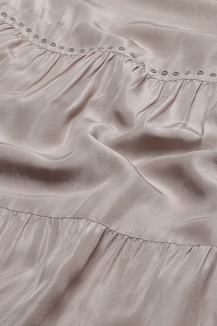 Smoky Ivory Habutai Silk Embroidered Knee-Length Vacation Dress by Abraham & Thakore at Pernia's Pop Up Shop