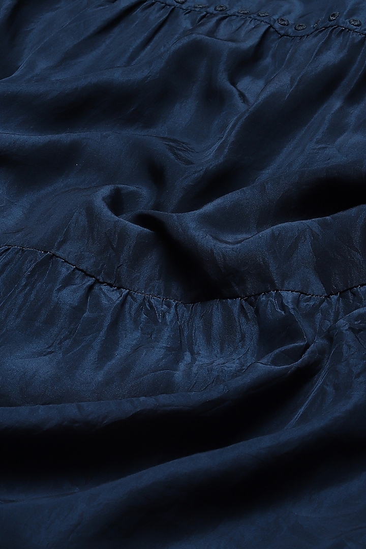 Denim Blue Habutai Silk Embroidered Knee-Length Vacation Dress by Abraham & Thakore at Pernia's Pop Up Shop