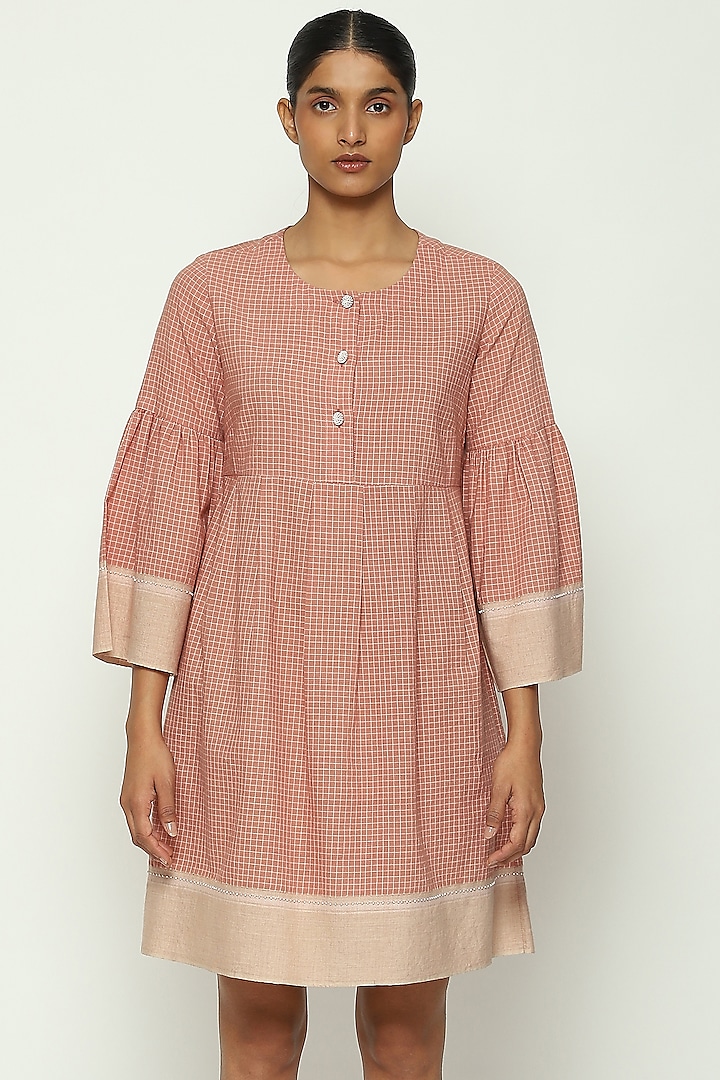 Redwood Cotton Embroidered Handwoven Dress by Abraham & Thakore at Pernia's Pop Up Shop