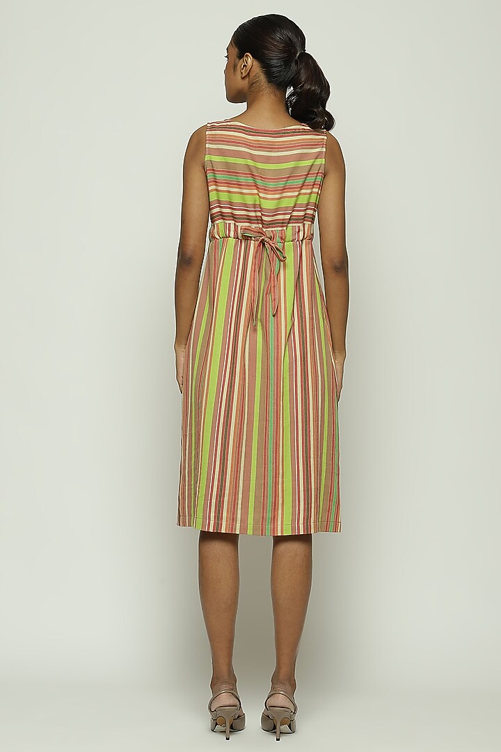 Multi-Colored Cotton Striped Knee-Length Summer Dress by Abraham & Thakore at Pernia's Pop Up Shop