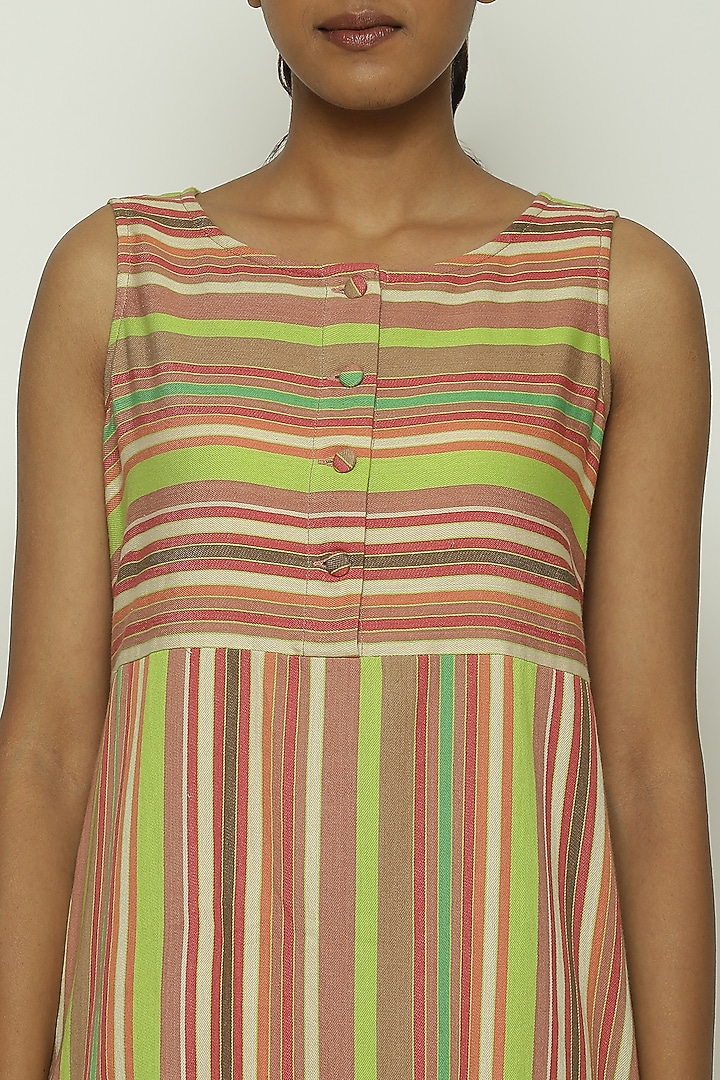 Multi-Colored Cotton Striped Knee-Length Summer Dress by Abraham & Thakore at Pernia's Pop Up Shop