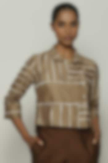 Biscuit-Brown Chanderi Shirt by Abraham & Thakore at Pernia's Pop Up Shop