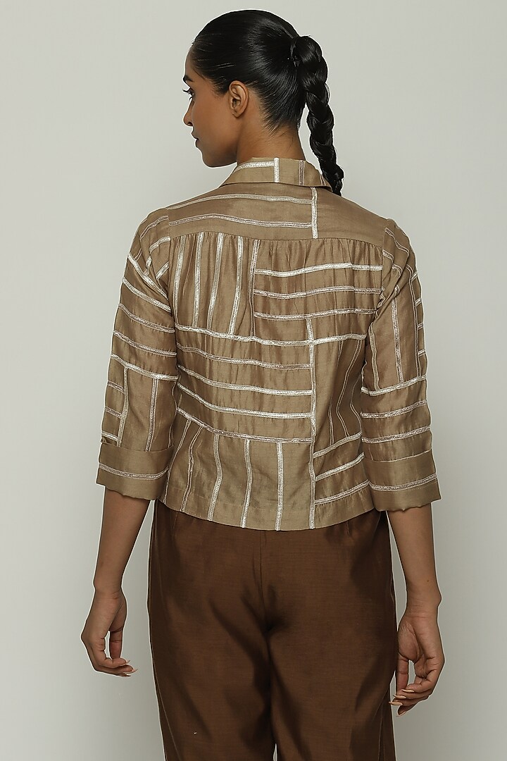 Biscuit-Brown Chanderi Shirt by Abraham & Thakore at Pernia's Pop Up Shop