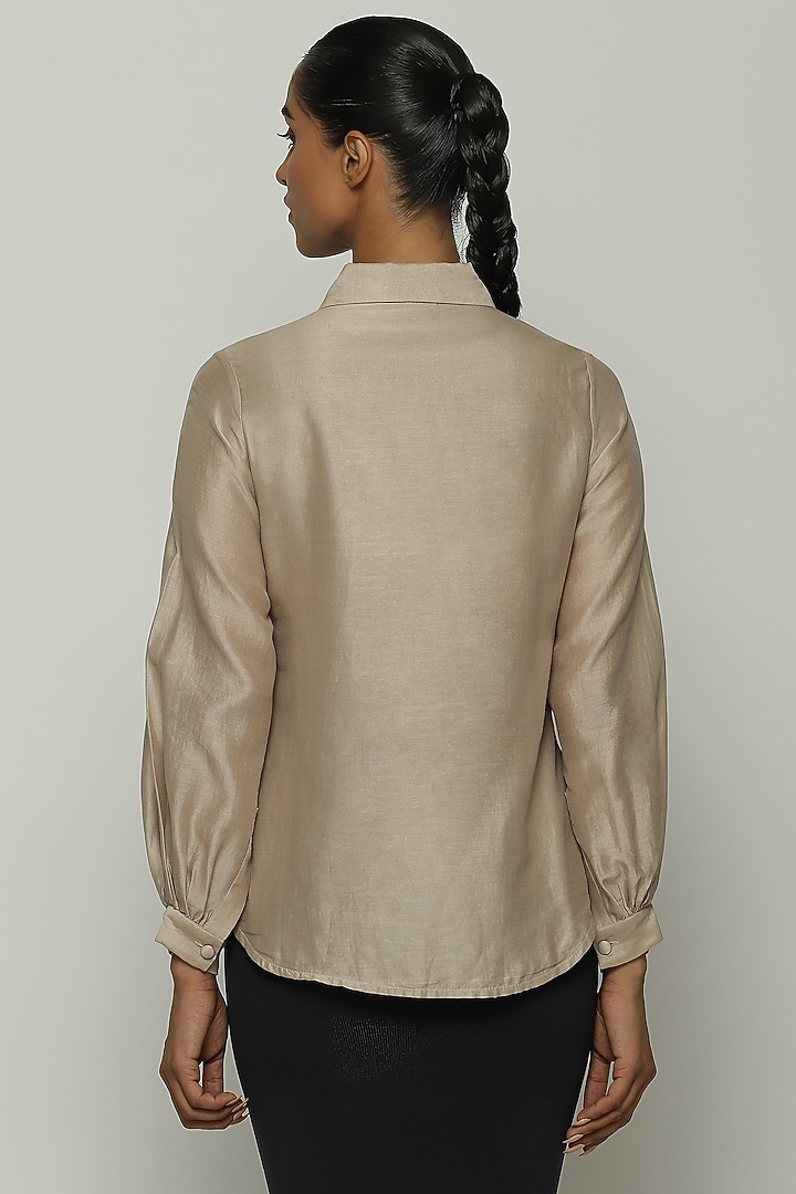 Smoky Ivory Chanderi Shirt by Abraham & Thakore at Pernia's Pop Up Shop