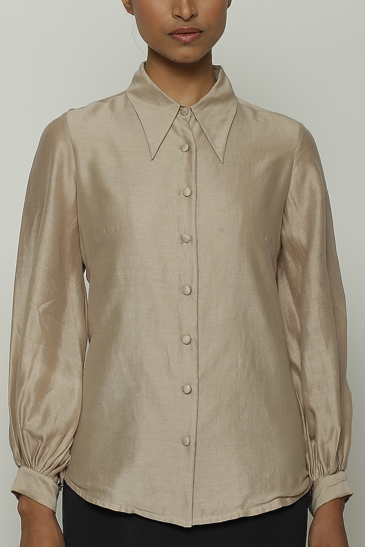 Smoky Ivory Chanderi Shirt by Abraham & Thakore at Pernia's Pop Up Shop