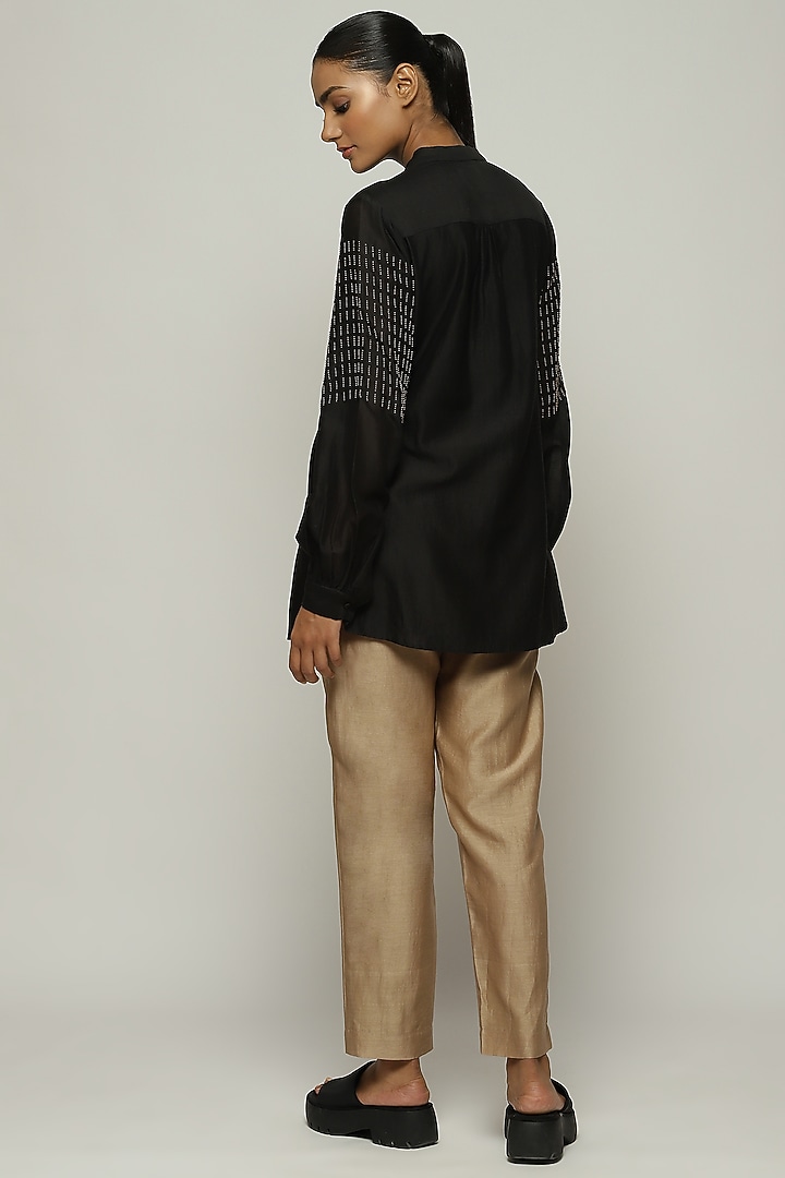 Black Chanderi Embroidered Shirt by Abraham & Thakore at Pernia's Pop Up Shop